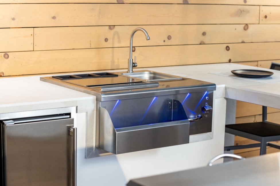 Backyard entertaining with outdoor bar and beverage centers