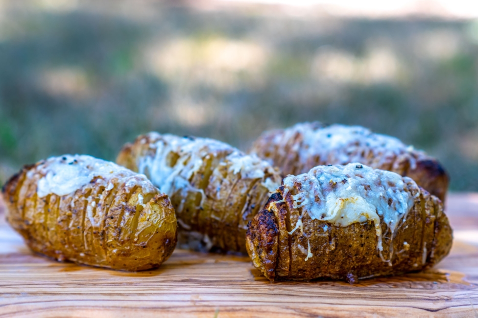 Grilled hasselback potatoes